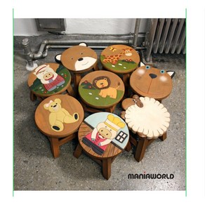 정품 원목 원형 스툴 (동물 유아용 의자 핸드메이드 Stool Sheep), 1. 고양이 원형 스툴, 고양이얼굴