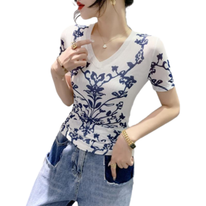 여름 여성 망사 브이넥 반팔 티 댄스복 상의 Women's T-shirt 뉴타임즈 P037T895