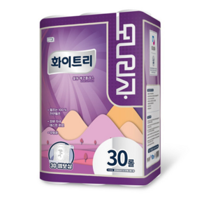 모나리자 휴지 티슈 두루마리 화장지 화이트리 30롤 3겹 고급롤화장지(3겹이상), 1개, 30개입