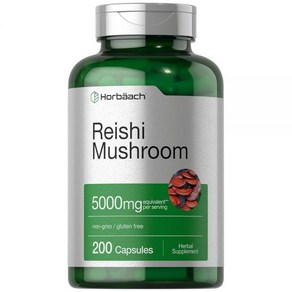 Hobaach Hobäach Reishi 버섯 캡슐  5000mg 200개 GMO 프리 및 글루텐 추출물 보충제, 알약/캡슐, 1개