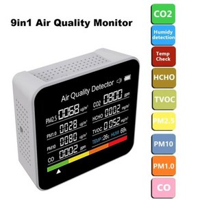 테스터기 모니터 CO HCHO 공기질 계량기 감지기 PM2.5 온도 9/8 PM1.0 CO2 TVOC in PM10 습도 1 감지 이산화탄소, 1개