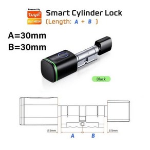 블루투스 전자도어락 IOT Tuya 지문 인식 스마트 실린더 잠금 장치 1356mhz IC 카드 CR123A 배터리 포함 쉬운 설치 S1 교체, [01] Tuya Black, [01] A30 B30