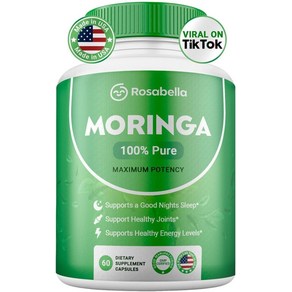 Rosabella Moringa Powder Capsules - 순수 영양이 풍부한 모링가 파우더 800mg 천연 녹색 항산화 슈퍼푸드 필수 비타민 및 아미노산 함유 60캡슐