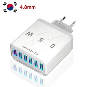 USB 고속 충전기 어댑터 USB 멀티 플러그 여행용 충전기 QC3.0 6포트 3.1A, 화이트 KR플러그, 1개