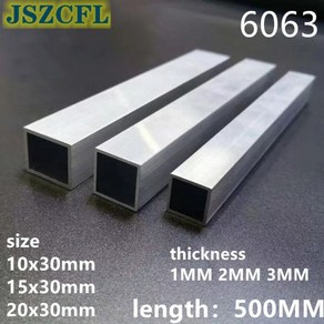 6063 알루미늄 사각 파이프 10x30 15x30 20x30mm 두꺼운 1mm/2mm/3mm 직사각형 튜브 프로파일 장식 길이 500MM, [02]thickness 2MM, [02]15X30MM, 1개