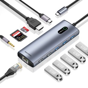 Rocoren 11 in 1 USB C 허브 PD 100W RJ45 SD 리더 Macbook Air Pro 용 USB 3.0 분배기 도킹 스테이션 Samsung LG 노트북