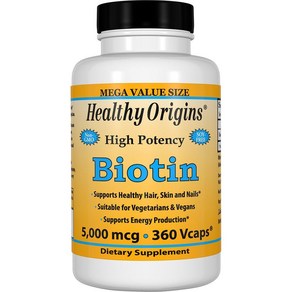 Healthy Oigins 비오틴 하이 포텐시 5000 mcg 360 베지캡슐, 1개, 360정