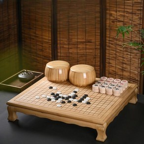 고급 바둑판 세트 원목 장기판 오목판 2in1, 인조옥돌, 대나무 색상