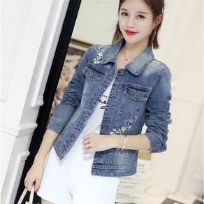 COBOTOR 여자 청자켓 봄 가을 데님 자켓 자수 스판 상의 women denim jacket JX0967