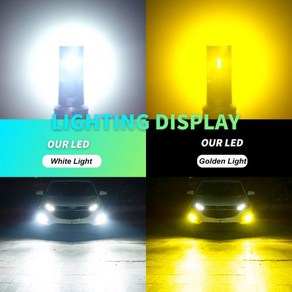 LED 안개등 전구 H8 H9 H16JP H11 6000K 화이트 호박색 옐로우 자동 헤드라이트 DRL 12V 2 개