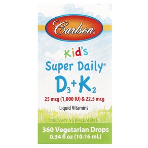 Calson Labs 어린이용 Supe Daily D3＋K2 25mcg(1 000IU) 22.5mcg 10.16ml(0.34fl oz), 1개, 240정