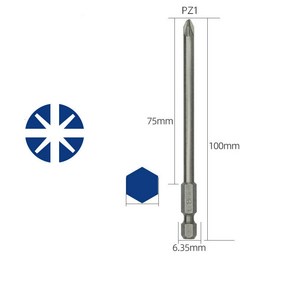 마그네틱 Pozidiv 스크루 드라이버 헤드 1 개 100mm 길이 PZ1 PZ2 PZ3 비트 1/4 