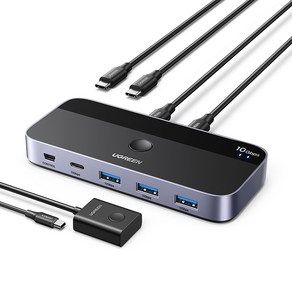 UGREEN 유그린 10Gbps USB C 스위치 2대 컴퓨터가 4개의 USB 장치 공유 USB C 멀티 허브 PC 노트북 키보드 마우스 프린터 호환 가능