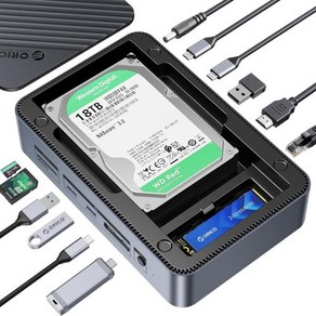 ORICO USBC 허브듀얼 하드 드라이브 인클로저 포함 12in1 USB C 도킹 스테이션 M.2 NVMeSATA SSD 및 2.53.5인치 10Gbps 4K60Hz HDMI 1