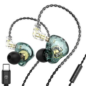 TRN MT1 헤드폰 10mm 듀얼 자석 동적 구동 헤드폰 마니아 HiFi 저음 음악 IEM 헤드폰 소음 감소 모션 게이밍 헤드폰 2PIN 착탈식 디스플레이, Type-C Geen With Mic