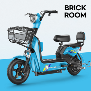 BRICKROOM 3세대 전기 스쿠터 자토바이 전동 출퇴근 팻바이크 2인용 자전거 배터리 분리형, 블루, 14A납산(65km)