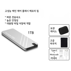 컬러 2TB 1TB 초슬림 초 대용량 휴대용 SSD 외장형, 1TB 실버, 8TB