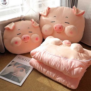 돼지 인형 침구 이불 베개 세트