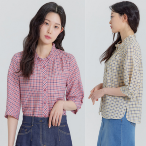 [지센창원]여성 체크패턴 밴드넥 셔츠 2색 LCWSP533