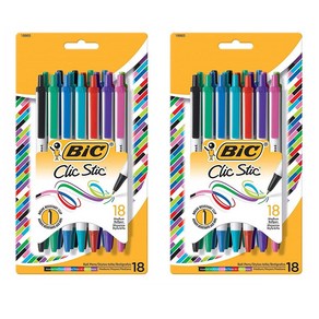 BIC 빅 클릭 스틱 패션 볼펜 1mm 18개입 2개 Clic Stic Fashion Ballpoint Pen Assoted Colos