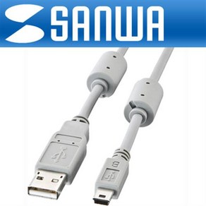 SANWA 고급형 USB2.0/미니 5핀 케이블 3m/KU-AMB530/Mini5P/2중 차폐 쉴드/트위스트 페어/EMI 필터/금도금, 1개