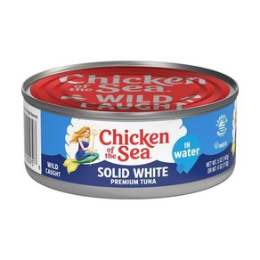 Chicken of the Sea Solid White Pemium Albacoe Tuna in Wate 바다의 닭 순백색 프리미엄 날개다랑어 자연산 참치 5oz. 캔(1팩, 날개다랑어 물속, 5온스(1팩), 1개, 141g