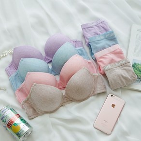 [8종 캐주얼핏~!] 코튼 파스텔톤 와이어 여성속옷 브라팬티세트 학생속옷 학생브라팬티 / W616
