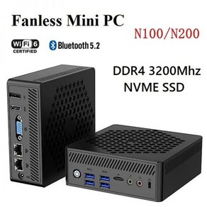 고사양 미니 PC 데스크탑 가성비 사무용 팬리스 N200 알더 레이크 N100 컴퓨터 윈도우 11 프로 DDR4 16GB RAM 256GB NVMe SSD 4K WiFi 6 BT5, Intel N100, EU, NO RAM NO ROM NO OS, NO RAM NO ROM NO OS