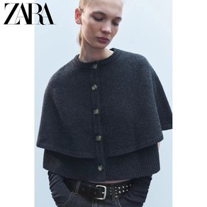 ZARA 자라 라운드넥 모직니트 반팔 케이프 가디건 2488107 2488/107