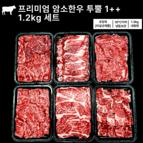 프리미엄 암소한우 투뿔 1++ 1.2kg 가족세트 (꽃등심/채끝/차돌박이/보섭살/설깃살/제비추리) 1세트