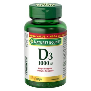 [Natue's Bounty] 비타민 D3 알약 및 보충제 면역 기능 지원에 도움 1000iu 500 소프트젤 x 3병 캐나다 내수용 건강식품 베스트셀러, 3개, 500정