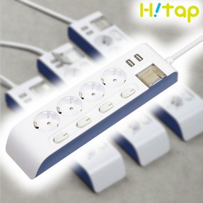 현대일렉트릭 하이탭 개별 스위치 USB 충전 2포트 2800W 국산 안전 멀티탭, 1개, 3m, 화이트, 4구