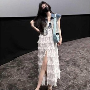 Asue 펀칭 원피스 나시 원피스 시스루 가디건