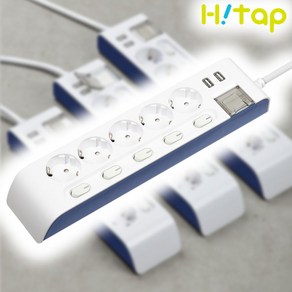 현대일렉트릭 하이탭 개별 스위치 USB 충전 2포트 2800W 국산 안전 멀티탭, 1개, 1.5m, 화이트, 5구