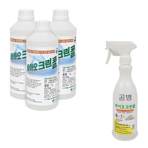 바이오크린콜 75퍼센트 살균소독제 1L x 3p + 분무기 450ml 세트, 1세트