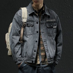 남성 데님 자켓 베이직 외출 데일리 봄 가을 남자 자수 아메카지 빈티지 오버핏 잠바 denim jacket men KB0901