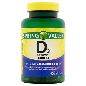 Sping Valley - Vitamin D-3 1000 IU 450 Softgels Sping Valley - 비타민 D-3 1000 IU 450 소프트젤, 1개, 450정