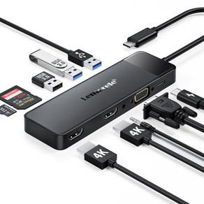 Lemoele 10 in-1 USB C 허브 유형 C 도킹 스테이션 PD 100W 4K HDMI USB 3.0 허브 SD/TF 카드 슬롯 VGA 포트, 검정, 검정, 1개