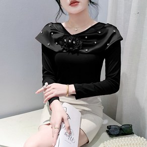 댄스복 상의 여성용 비즈 리본 긴팔 티 Women's T-shit 뉴타임즈 R159Z163