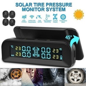 태양 광 무선 USB TPMS 자동차 타이어 압력 모니터 시스템 HD LCD 디스플레이 4 외부 센서 타이어 압력 온도 경고, 하나, 검정, 1개