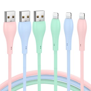 아이오네우스 마카롱 고속 충전 USB 아이폰 케이블 CB-I2I, 3개, 혼합 색상, 2m