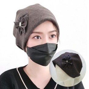 겨울비니 중년 모자 아줌마 두건 항암비니 포인트리본 모위드