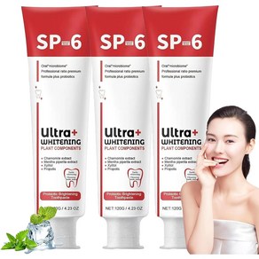 Sp-6 Sp 6 치약 신선한 숨 120g 울트라 화이트닝 Sp 6 울트라 화이트닝 치약 프로바이오틱 브라이트닝 치약 딥클리닝 케어 치약, 3개, 120ml