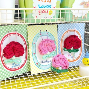 맘아트 DIY 18 양말목 카네이션 브로치 키링 만들기 키트 엽서 포함, 레드, 1개