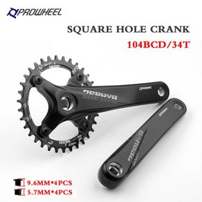 자전거 크랭크셋 PROWHEEL 사각 구멍 스프로킷 좁은 체인링 MTB 104BCD 170mm 175mm 크랭크 30 32 34 36 38 40 42 44 46 48 50 52T, Squae hole 34T, 1개