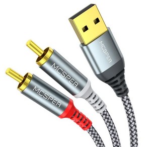 USB-RCA 오디오 케이블6.6FT USB 2.0 수컷 대 2 RCA 스테레오 케이블 컨버터 PC 노트북 DVD 플레이어 스피커 파워 앰프용 나일론 브레이드 어댑터, 1개