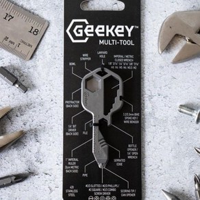 [공식] 긱키 GeeKey 미국 미니 키체인 멀티툴 커터칼 스포크렌치 맥가이버툴, 실버, 2개