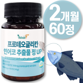 프로테오글리칸 연어 소 코 연골 식약청 HACCP 인증 관 2형 저분자 효능 연어 절 건 콜라겐 강 추출물 필름 콘드로이친 100% 기능 프로테오글리칸 영양제 약 up 식품 정, 1개, 60정