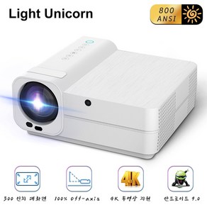 Light Unicon T28 FHD 빔 프로젝터 안드로이드9.0 WIFI6 가정용 홈시네마 HDR 블루투스5.0 한국app지원, Andoid 9.0