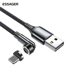 ESSAGER 유니버설 540도 회전 3A USB-A to 라이트닝 고속 충전 케이블, 2m (A-028), Gey, 1개